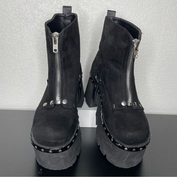 Demonia Black Ankle Boots with Studded Details - Picture 3 of 11